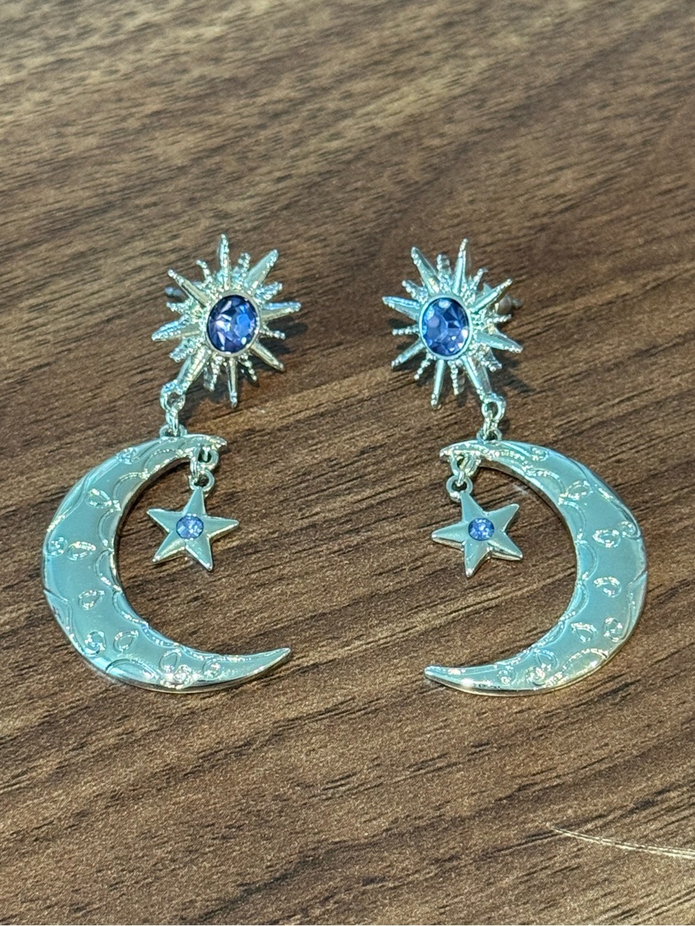 Blue Crystal Moon & Star Drop Earrings - Women